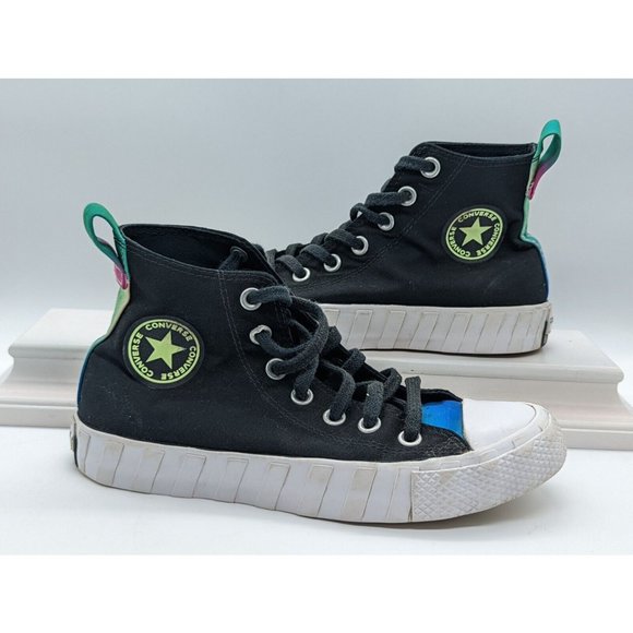 Converse Not A Chuck High Top Sneakers  Womans Size 6 Black Neon Logo Rainbow - Picture 3 of 7